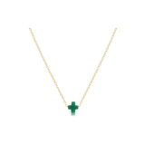 16" Necklace Gold Signature Cross Small, Emerald