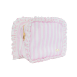 Ruffled Nylon XL Pouch, Pink Polka Dot Stripe