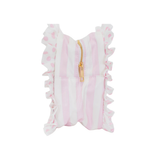 Ruffled Nylon XL Pouch, Pink Polka Dot Stripe