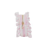Ruffled Nylon Medium Pouch, Pink Polka Dot Stripe