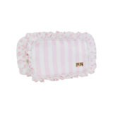 Ruffled Nylon Medium Pouch, Pink Polka Dot Stripe
