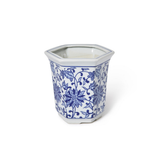Chinoiserie Hand-Painted Blue and White Hexagon Cachepot