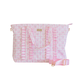 Ruffled Nylon Tote Bag, Pink Floral