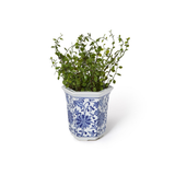 Chinoiserie Hand-Painted Blue and White Hexagon Cachepot