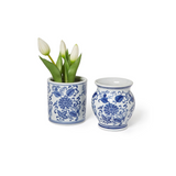 Blue & White Floral Chinoiserie Vase