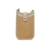Leather & Woven Raffia Crossbody Bag, Ivory