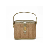 Leather & Rattan Top Handle Bag, Gold