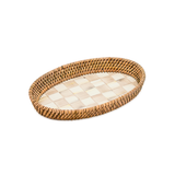 Mocha Check Enamel & Rattan Small Tray