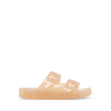 Julio Vinyl Buckle Detail Slide Sandals, Praline
