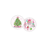 Pink Christmas Tree with Ornaments Scalloped Gift Tag Set