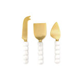 White Beaded Cheese Knives, Set of 3