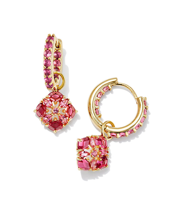 Dira Gold Huggie Earrings, Pink Crystal