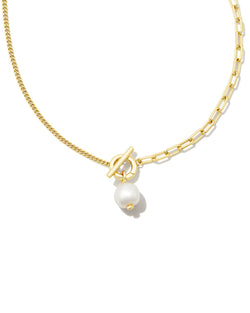 Leighton Gold Pearl Chain Necklace, White Pearl