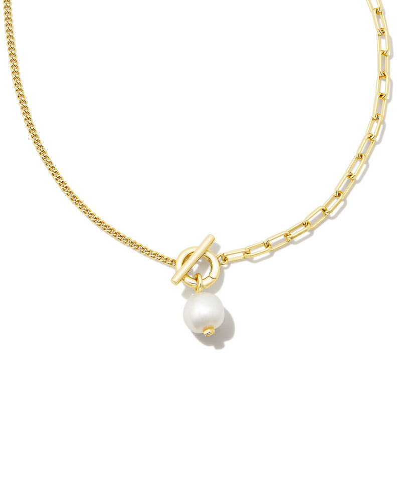 Leighton Gold Pearl Chain Necklace, White Pearl