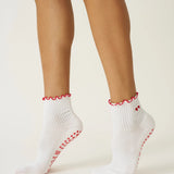 Embroidery Heart Duo Ruffle Grip Sock