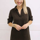 Long Sleeve A-Line Dress, Quartz Brown