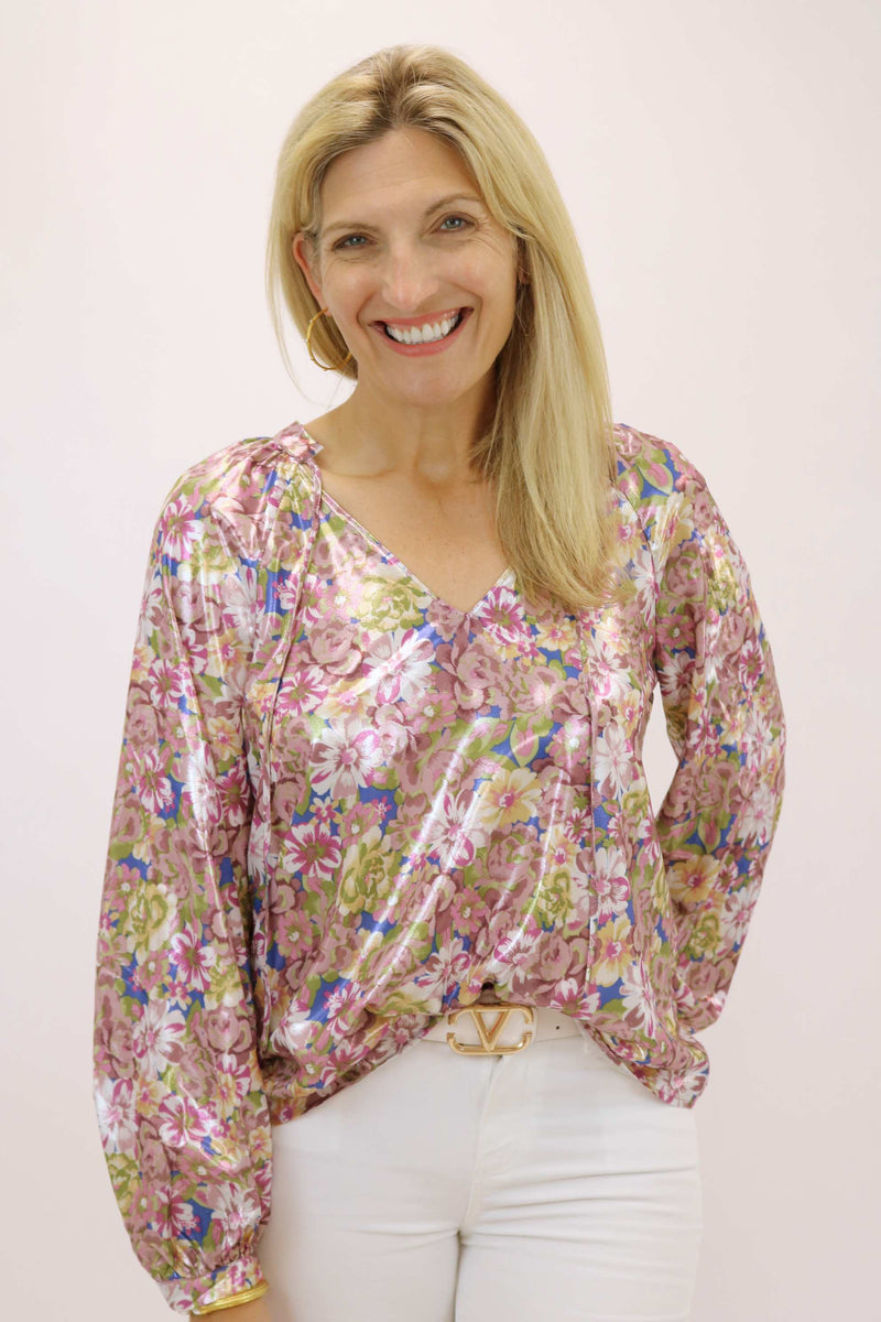 Floral Frenzy Metallic Top