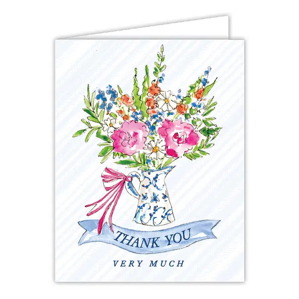 Handpainted Greeting Card, Blue Flowers Thank You