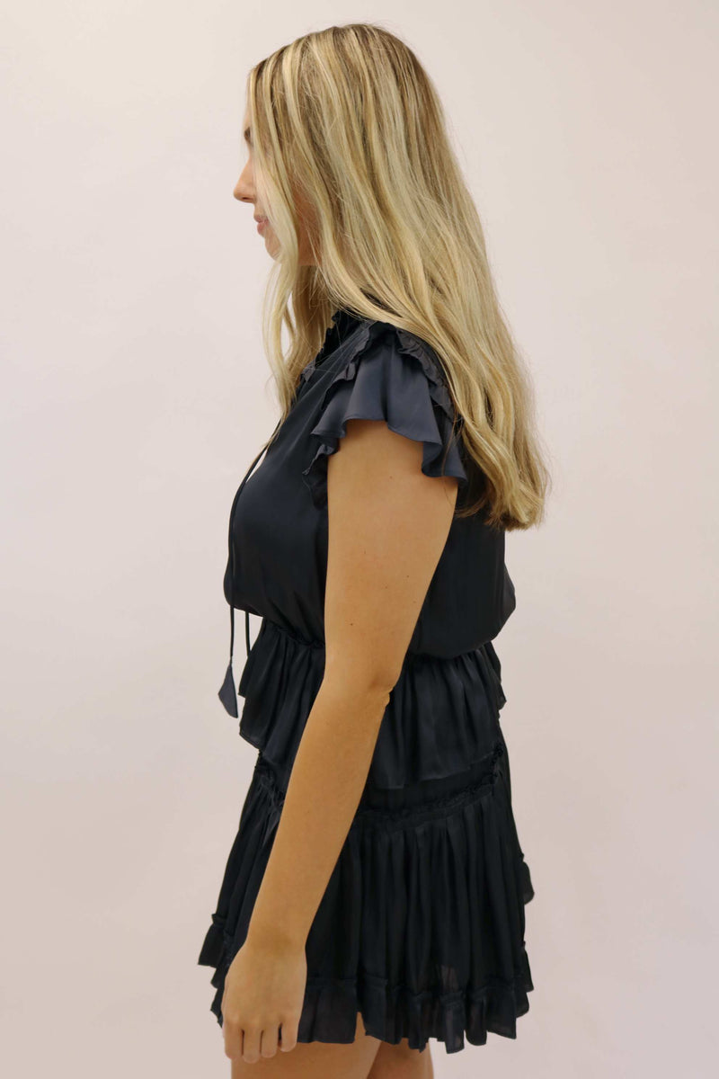 Claire Short Sleeve Ruffle Dress, Navy
