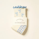 Bow Ruffle Grip Sock, Dusty Blue