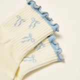 Bow Ruffle Grip Sock, Dusty Blue
