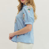 Spring Showers Embroidered Blouse, Chambray