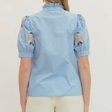 Spring Showers Embroidered Blouse, Chambray