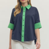 Huckleberry Pie Button Down, Navy/Green