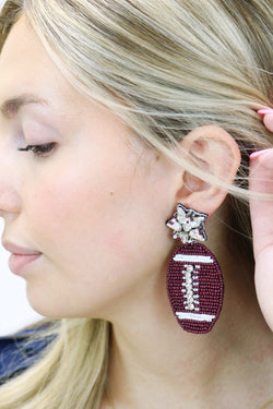 Crystal Beaded Football Drop Earrings