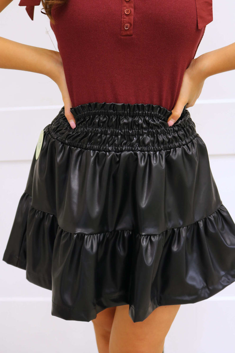 Talk The Talk Faux Leather Skirt, Black