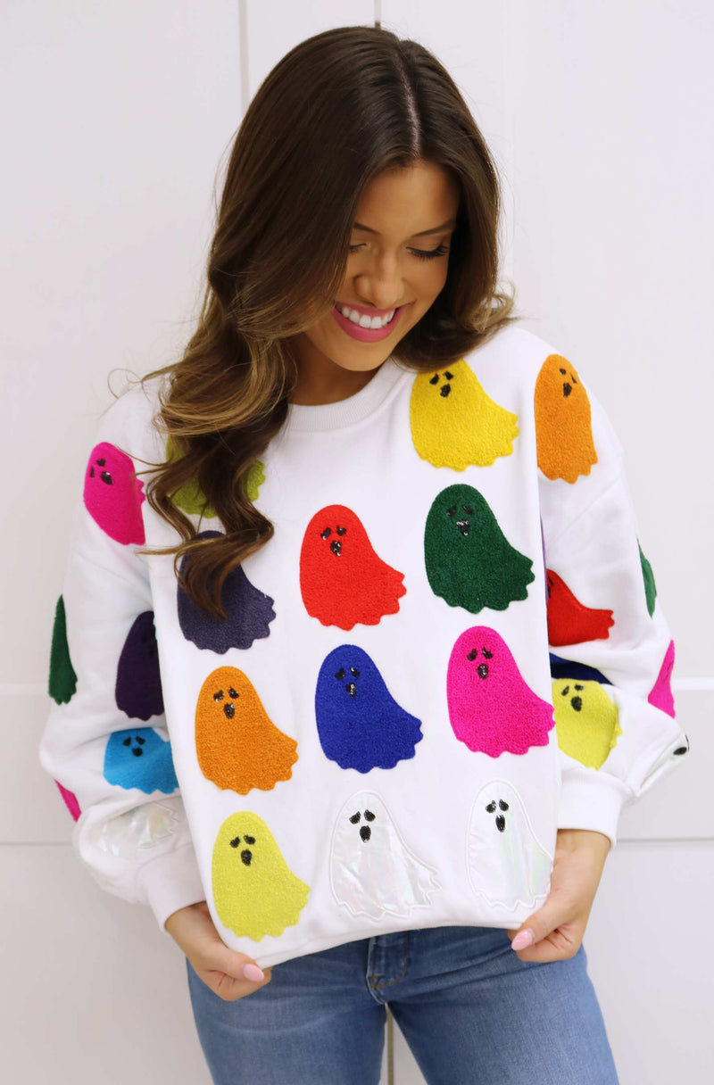White Rainbow Fuzzy Ghost Sweatshirt