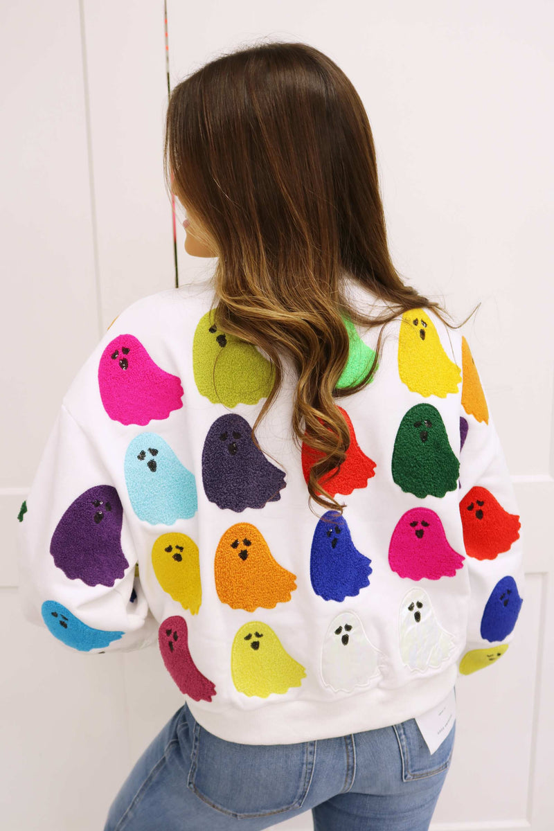 White Rainbow Fuzzy Ghost Sweatshirt