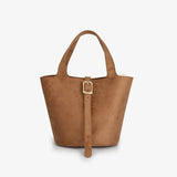 Joya Bucket Mini Faux Suede Purse, Camel