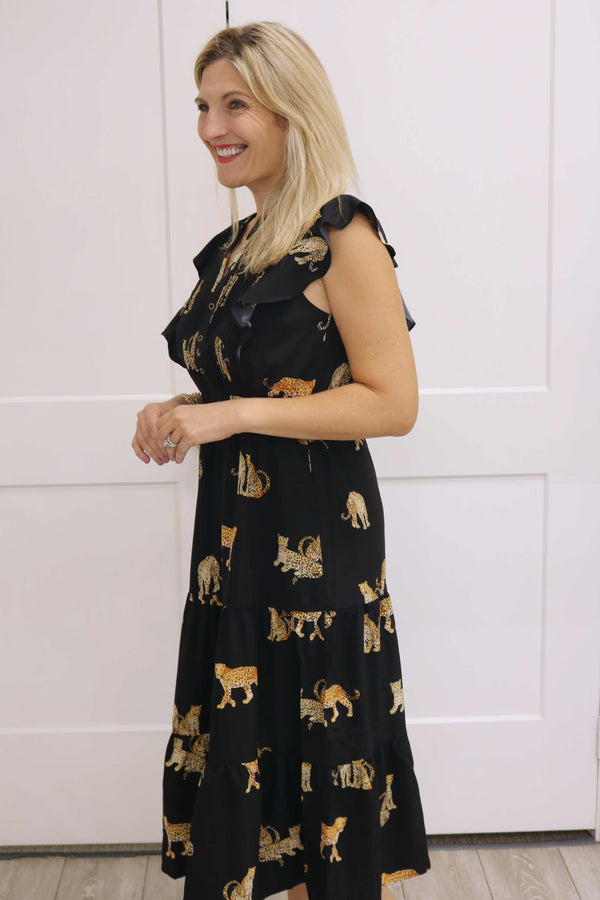 Hear Me Roar Flutter Sleeve Cheetah Maxi Dress