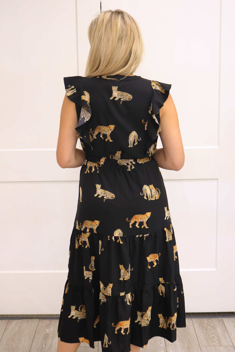 Hear Me Roar Flutter Sleeve Cheetah Maxi Dress