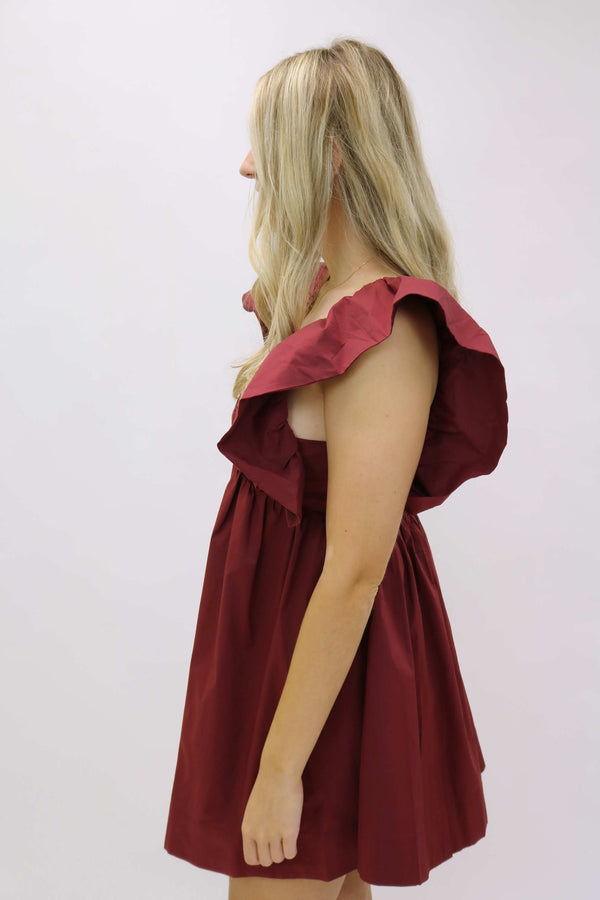 Time Of Our Lives Tie Back Poplin Dress, Maroon