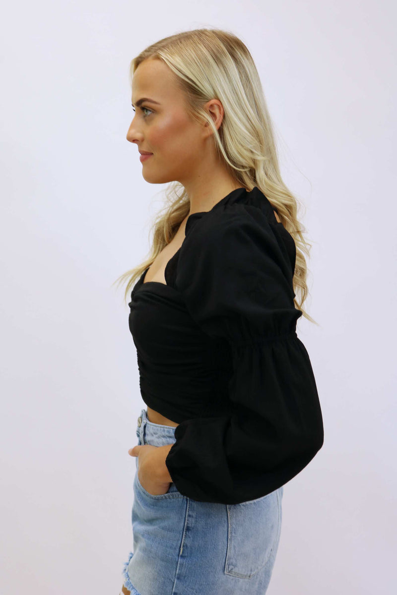 Talk of The Town Puff Sleeve Top, Black