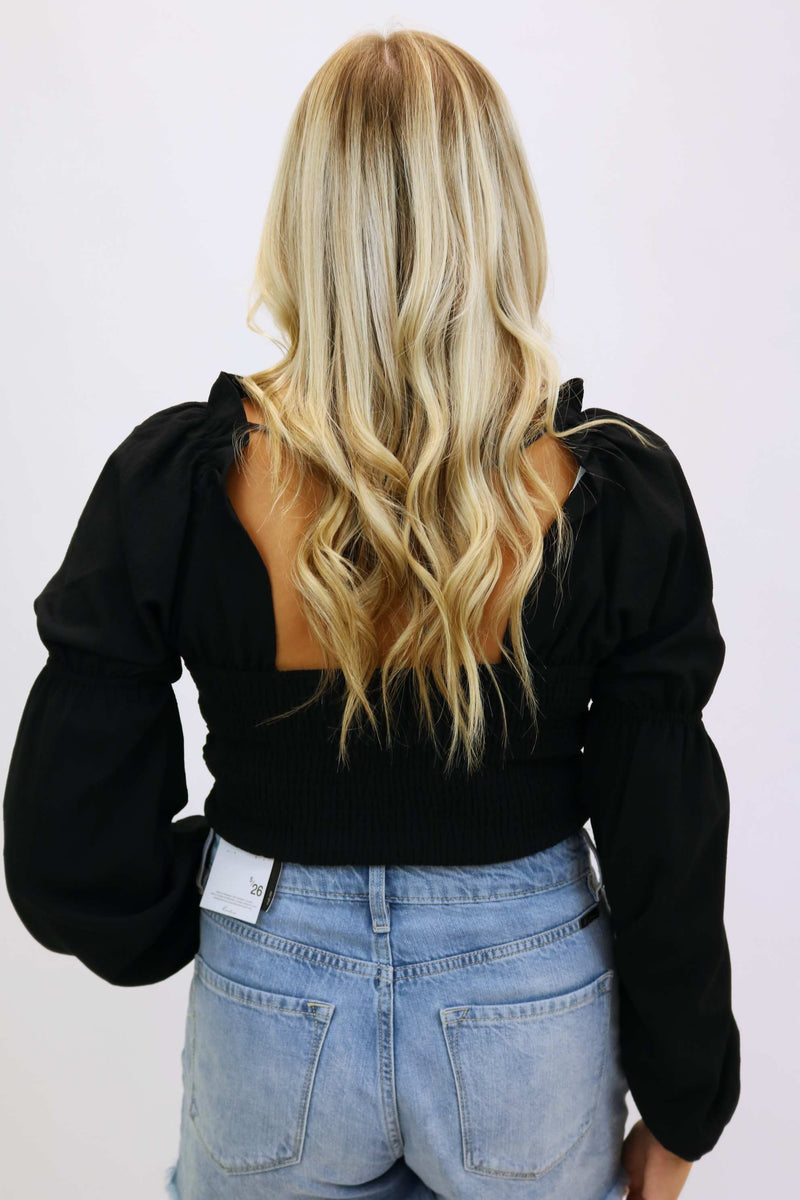 Talk of The Town Puff Sleeve Top, Black