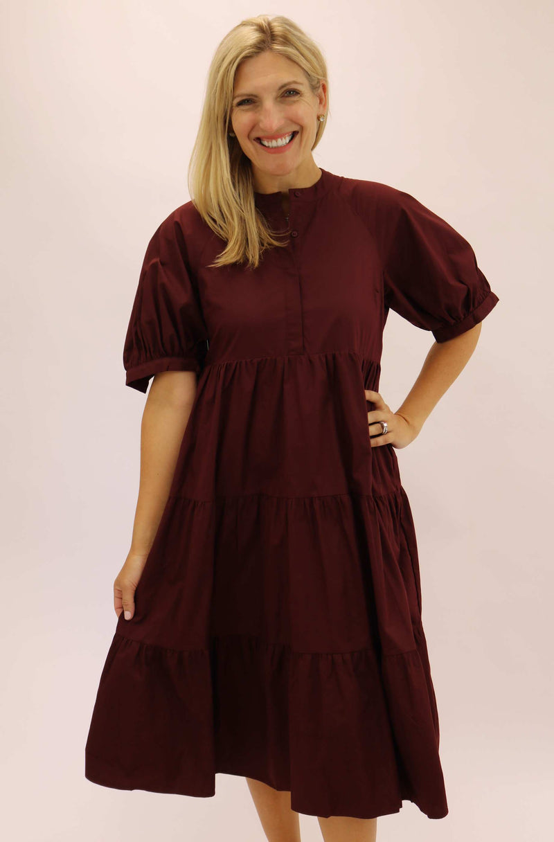 Walk With Grace Tiered Midi Dress, Maroon