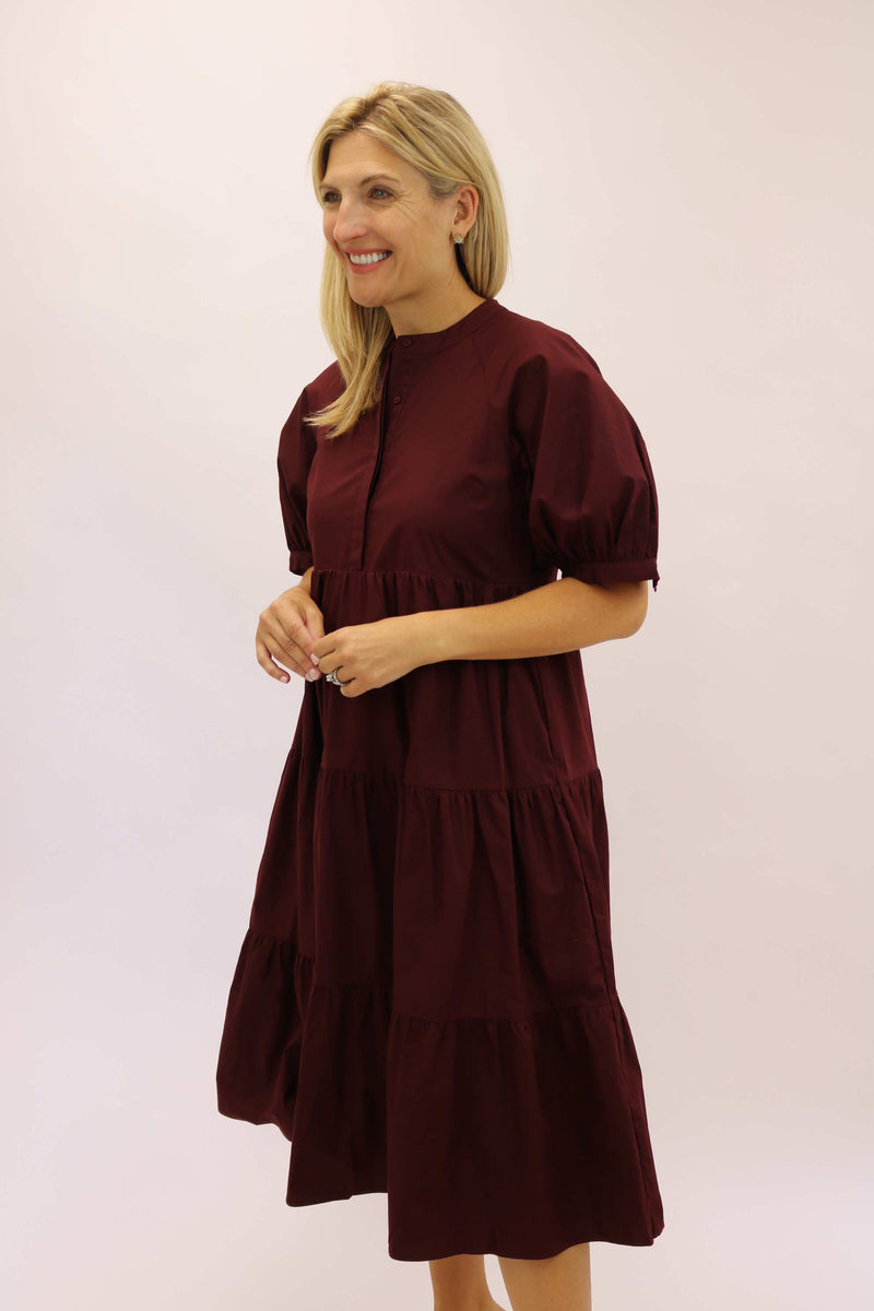 Walk With Grace Tiered Midi Dress, Maroon
