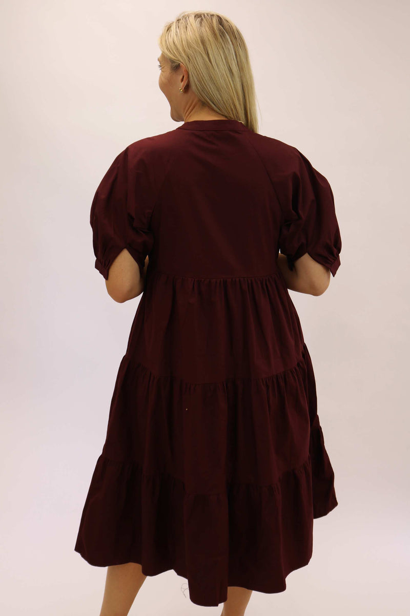 Walk With Grace Tiered Midi Dress, Maroon