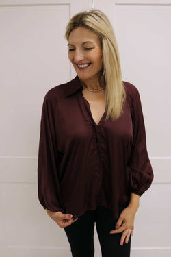 Montreal Button Down Blouse, Maroon