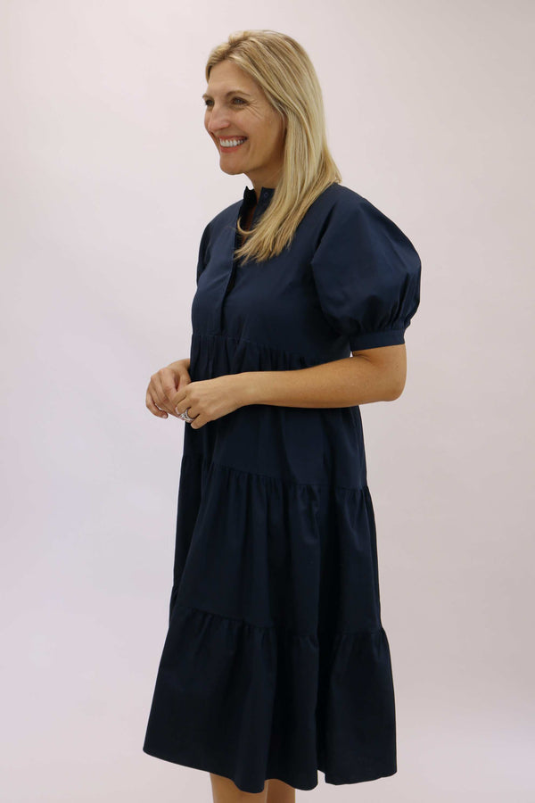 Walk With Grace Tiered Midi Dress, Navy