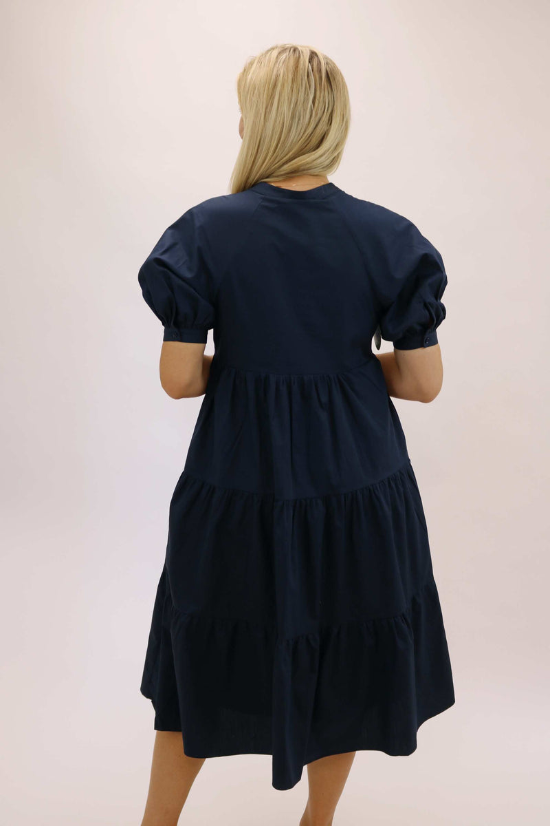 Walk With Grace Tiered Midi Dress, Navy