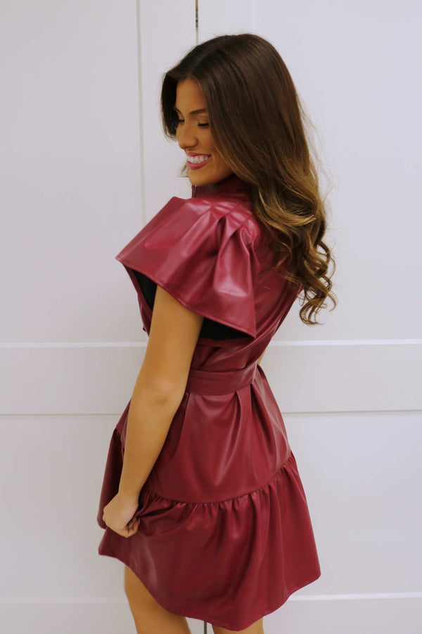On High Alert Faux Leather Dress, Plum