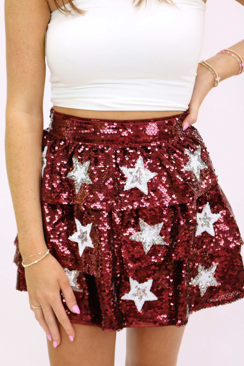 Stars and Sequins Skirt, Maroon