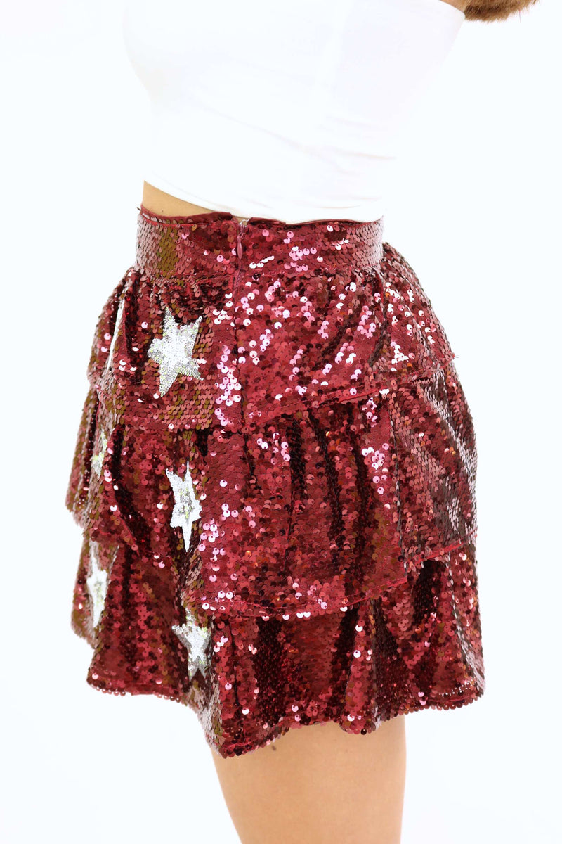Stars and Sequins Skirt, Maroon