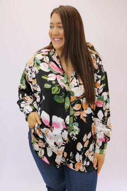 Sweet Sights Floral Button Down, Curvy