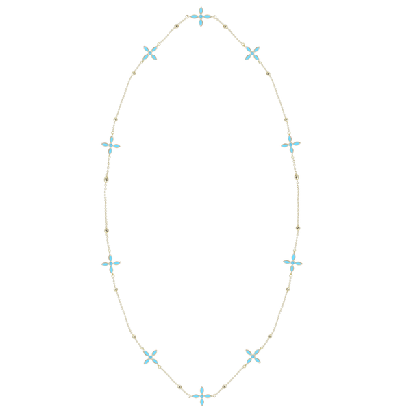 Enamel Cross Station Necklace, Gold/Light Blue