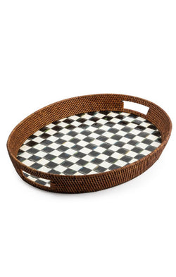 Courtly Check Rattan & Enamel Party Serving Tray